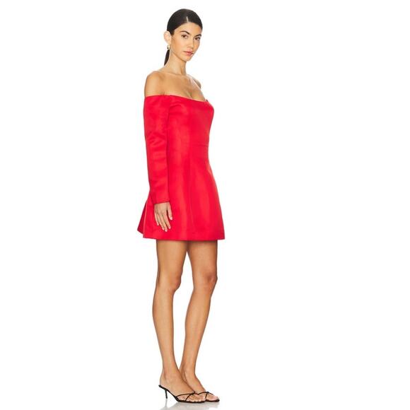 Elliatt x Revolve Vida Red Satin Off Shoulder Mini Dress XS Holiday Cocktail - Picture 7 of 9